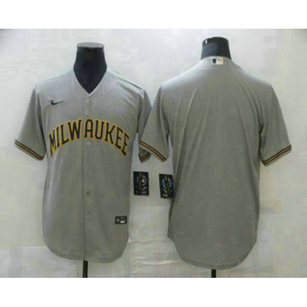 Men's Milwaukee Brewers Blank Gray Stitched MLB Cool Base Nike Jersey