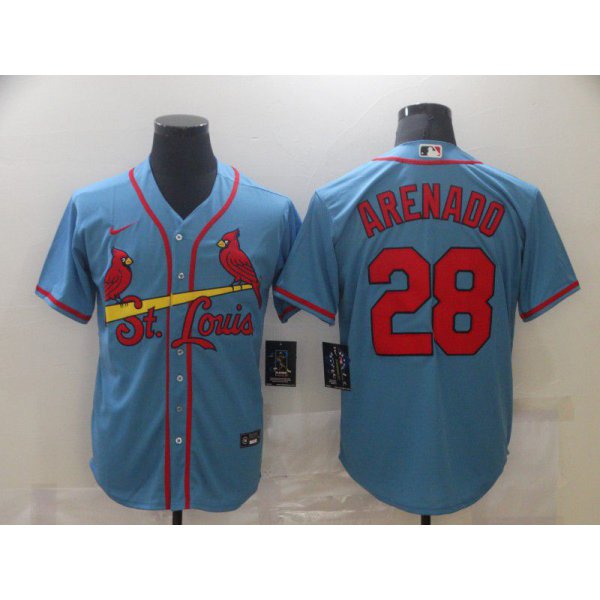 Men's St. Louis Cardinals #28 Nolan Arenado Light Blue Stitched MLB Cool Base Nike Jersey