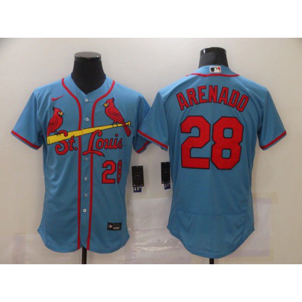 Men's St. Louis Cardinals #28 Nolan Arenado Light Blue Stitched MLB Flex Base Nike Jersey