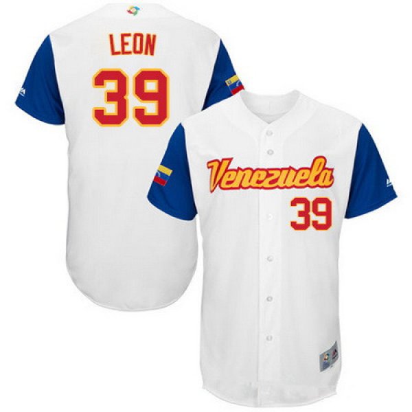 Men's Team Venezuela Baseball Majestic #39 Arcenio Leon White 2017 World Baseball Classic Stitched Authentic Jersey