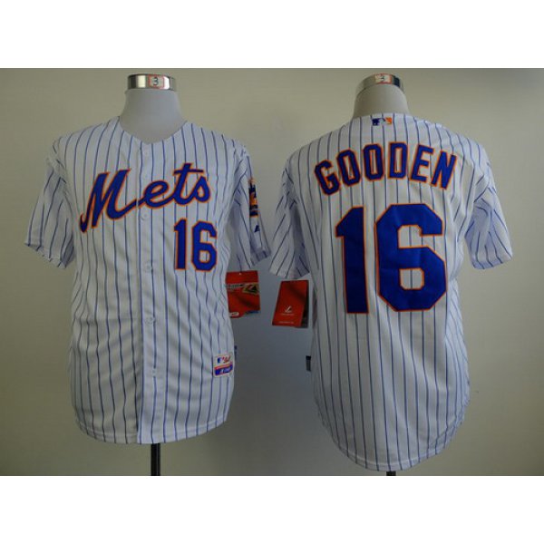 New York Mets #16 Dwight Gooden White Pinstripe Cool Base Jersey
