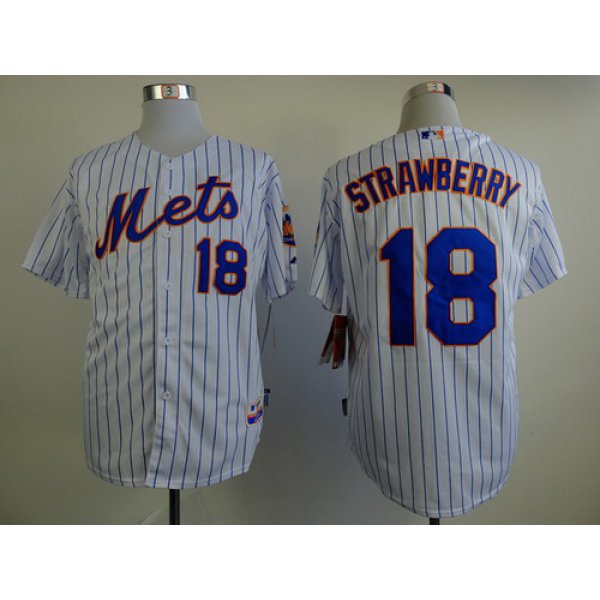 New York Mets #18 Darryl Strawberry White Pinstripe Cool Base Jersey