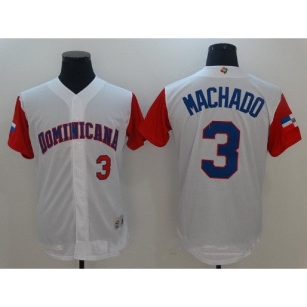 Men's Dominican Republic Baseball #3 Manny Machado Majestic White 2017 World Baseball Classic Stitched Authentic Jersey