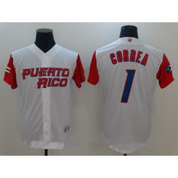 Men's Puerto Rico Baseball #1 Carlos Correa Majestic White 2017 World Baseball Classic Stitched Authentic Jersey