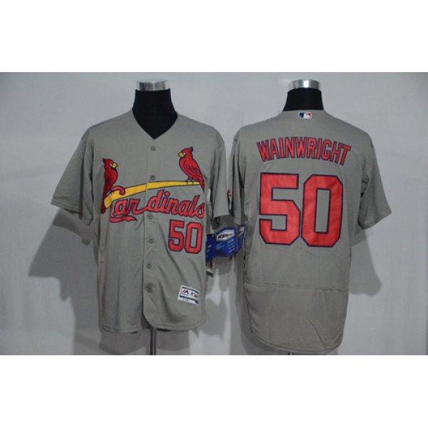 Men's St. Louis Cardinals #50 Adam Wainwright Gray Road 2016 Flexbase Majestic Baseball Jersey