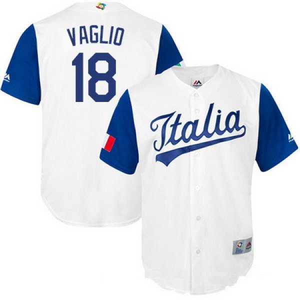 Men's Team Italy Baseball Majestic #18 Alessandro Vaglio White 2017 World Baseball Classic Stitched Replica Jersey