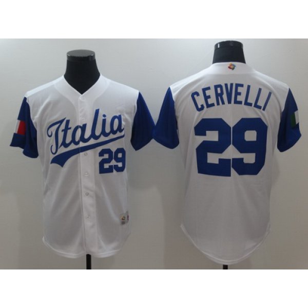 Men's Team Italy Baseball Majestic #29 Francisco Cervelli White 2017 World Baseball Classic Stitched Authentic Jersey