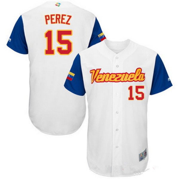 Men's Team Venezuela Baseball Majestic #15 Salvador Perez White 2017 World Baseball Classic Stitched Authentic Jersey