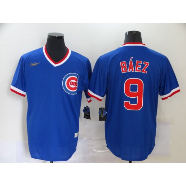 Men's Chicago Cubs #9 Javier Baez Blue Pullover Cooperstown Collection Stitched MLB Nike Jersey