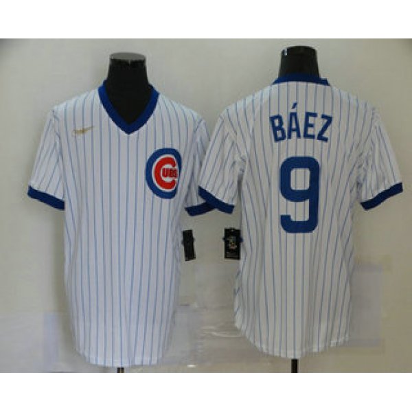 Men's Chicago Cubs #9 Javier Baez White Pullover Cooperstown Collection Stitched MLB Nike Jersey