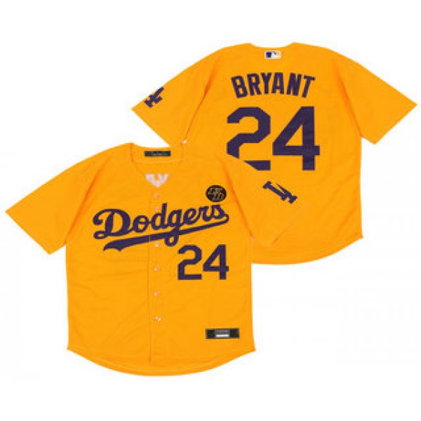 Men's Los Angeles Dodgers #24 Kobe Bryant Yellow KB Patch Stitched MLB Cool Base Nike Jersey