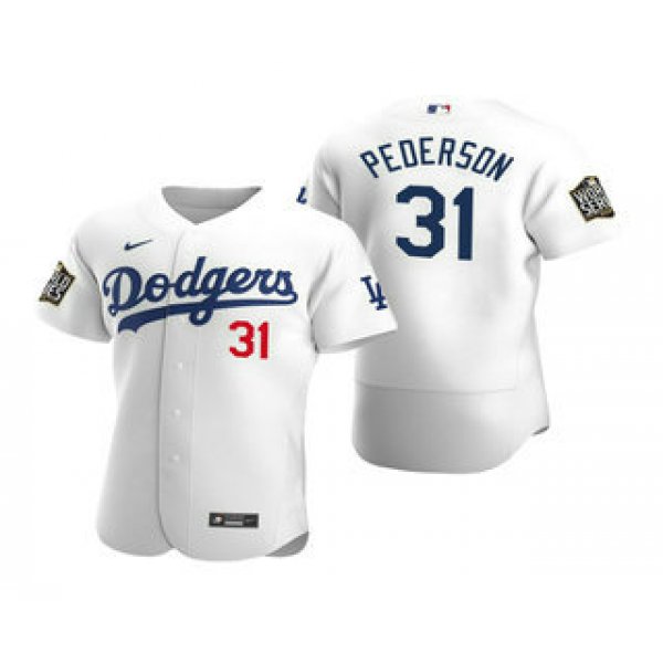 Men's Los Angeles Dodgers #31 Joc Pederson White 2020 World Series Authentic Flex Nike Jersey