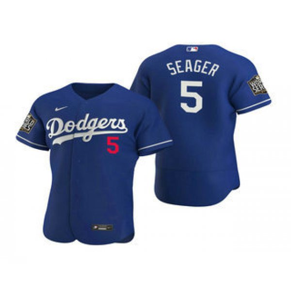 Men's Los Angeles Dodgers #5 Corey Seager Royal 2020 World Series Authentic Flex Nike Jersey