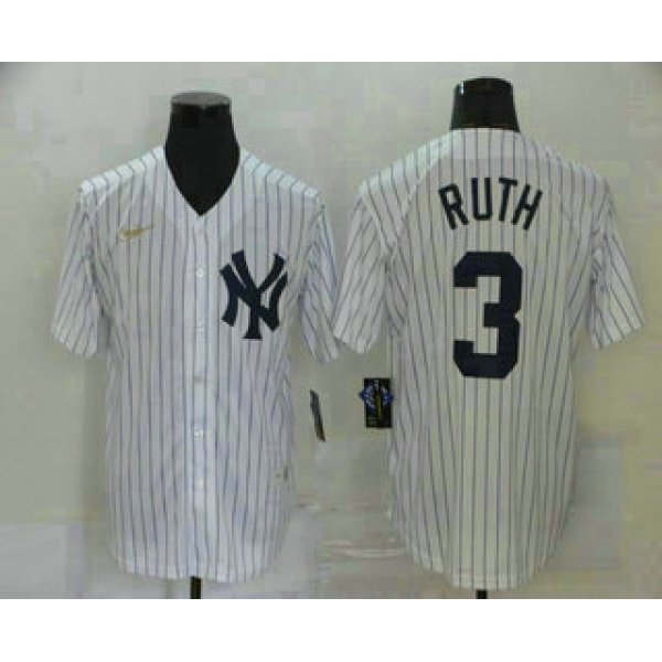 Men's New York Yankees #3 Babe Ruth White Throwback Stitched MLB Cool Base Nike Jersey