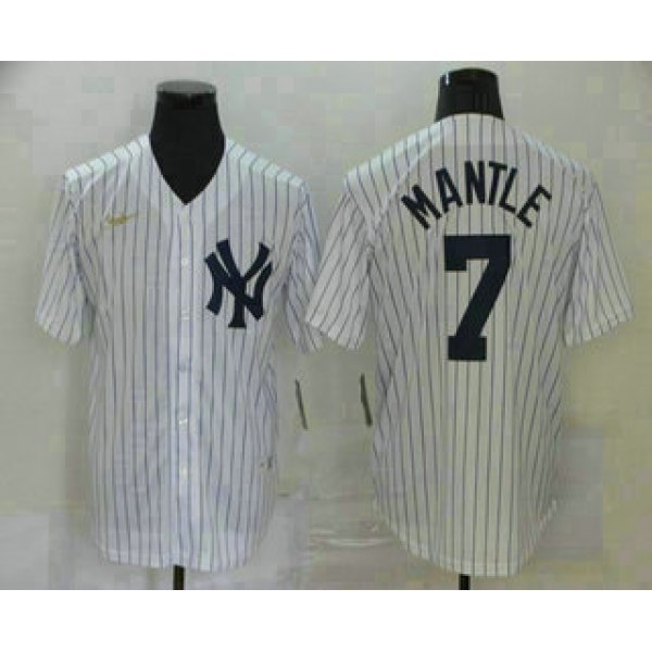 Men's New York Yankees #7 Mickey Mantle White Throwback Stitched MLB Cool Base Nike Jersey