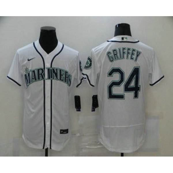 Men's Seattle Mariners #24 Ken Griffey Jr. White Stitched MLB Flex Base Nike Jersey
