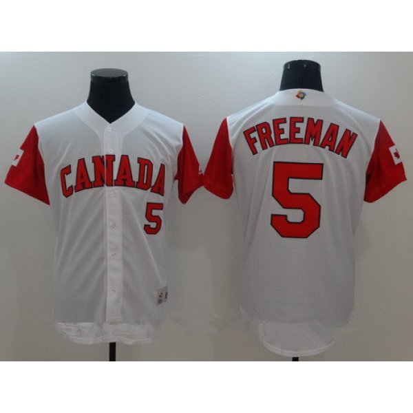 Men's Team Canada Baseball Majestic #5 Freddie Freeman White 2017 World Baseball Classic Stitched Authentic Jersey