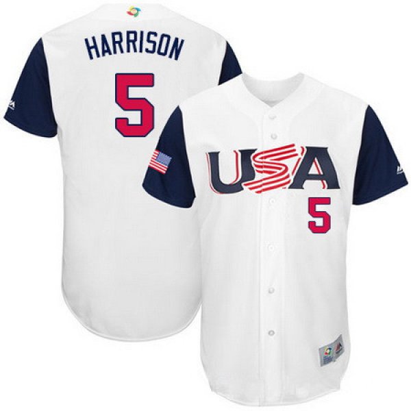 Men's Team USA Baseball Majestic #5 Josh Harrison White 2017 World Baseball Classic Stitched Authentic Jersey