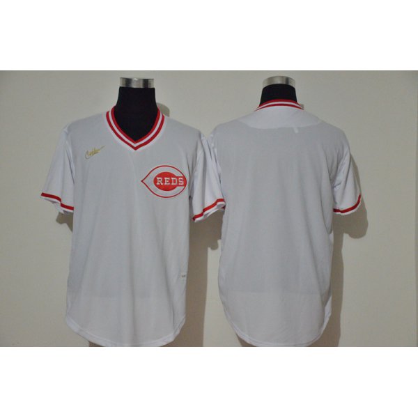 Men's Cincinnati Reds Blank White Throwback Cooperstown Stitched MLB Cool Base Nike Jersey