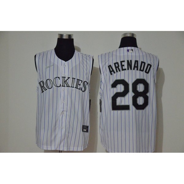 Men's Colorado Rockies #28 Nolan Arenado White 2020 Cool and Refreshing Sleeveless Fan Stitched MLB Nike Jersey