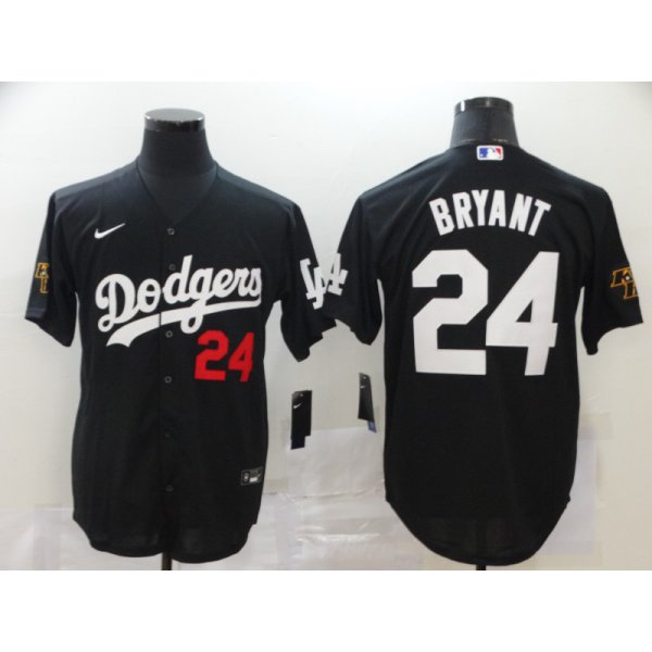 Men's Los Angeles Dodgers #24 Kobe Bryant Black With KB Patch Stitched MLB Cool Base Nike Jersey