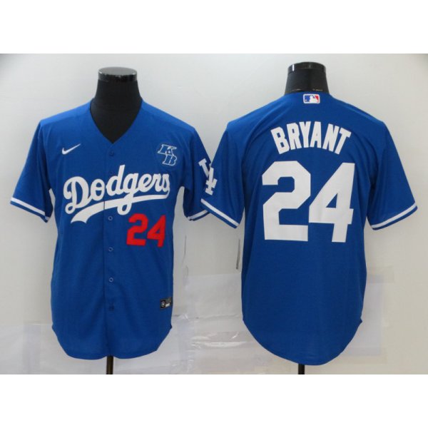 Men's Los Angeles Dodgers #24 Kobe Bryant Blue KB Patch Stitched MLB Cool Base Nike Jersey