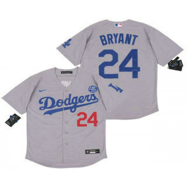 Men's Los Angeles Dodgers #24 Kobe Bryant Grey KB Patch Stitched MLB Cool Base Nike Jersey