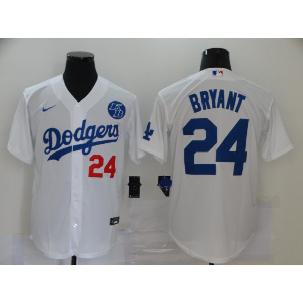 Men's Los Angeles Dodgers #24 Kobe Bryant White KB Patch Stitched MLB Cool Base Nike Jersey