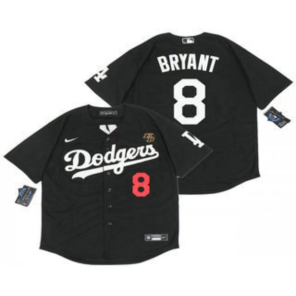 Men's Los Angeles Dodgers #8 Kobe Bryant Black With KB Patch Stitched MLB Cool Base Nike Jersey