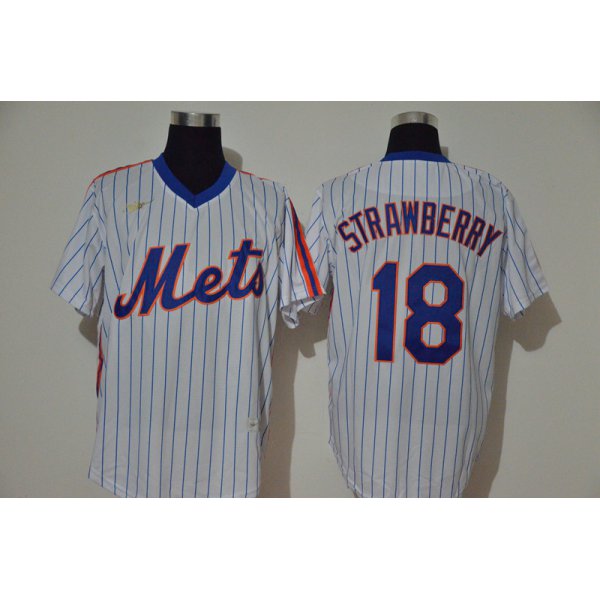 Men's New York Mets #18 Darryl Strawberry White Throwback Cooperstown Stitched MLB Cool Base Nike Jersey