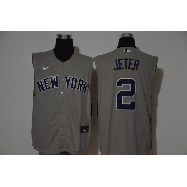 Men's New York Yankees #2 Derek Jeter Grey 2020 Cool and Refreshing Sleeveless Fan Stitched MLB Nike Jersey