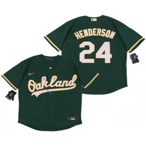 Men's Oakland Athletics #24 Rickey Henderson Green Stitched MLB Cool Base Nike Jersey