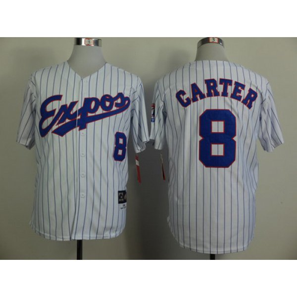 Montreal Expos #8 Gray Carter 1982 White Pinstripe Throwback Jersey