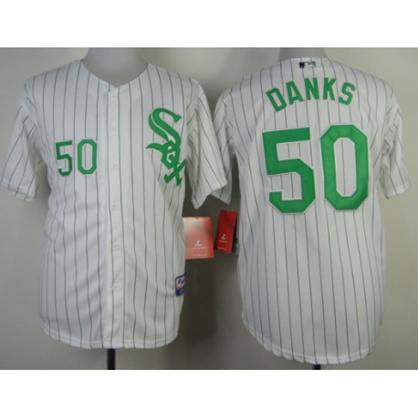 Chicago White Sox #50 John Danks White With Green Pinstripe Jersey