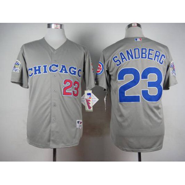 Men's Chicago Cubs #23 Ryne Sandberg 1990 Turn Back The Clock Gray Jersey With 1990 All-Star Patch