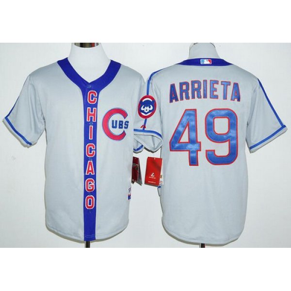 Men's Chicago Cubs #49 Jake Arrieta Gray CHICAGO 2016 Retro Baseball Jersey