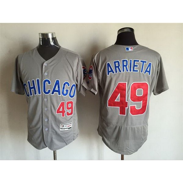 Men's Chicago Cubs #49 Jake Arrieta Gray Road 2016 Flexbase Majestic Baseball Jersey