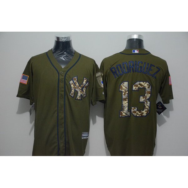 Men's New York Yankees #13 Alex Rodriguez Green Salute to Service Majestic Baseball Jersey