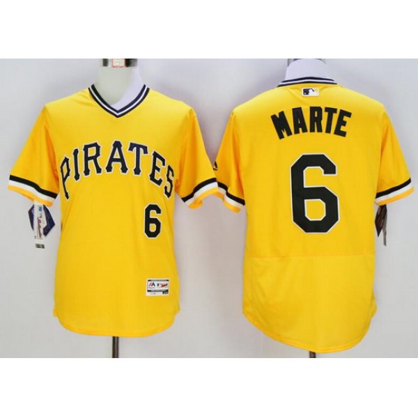 Men's Pittsburgh Pirates #6 Starling Marte Yellow Flexbase 2016 MLB Player Jersey