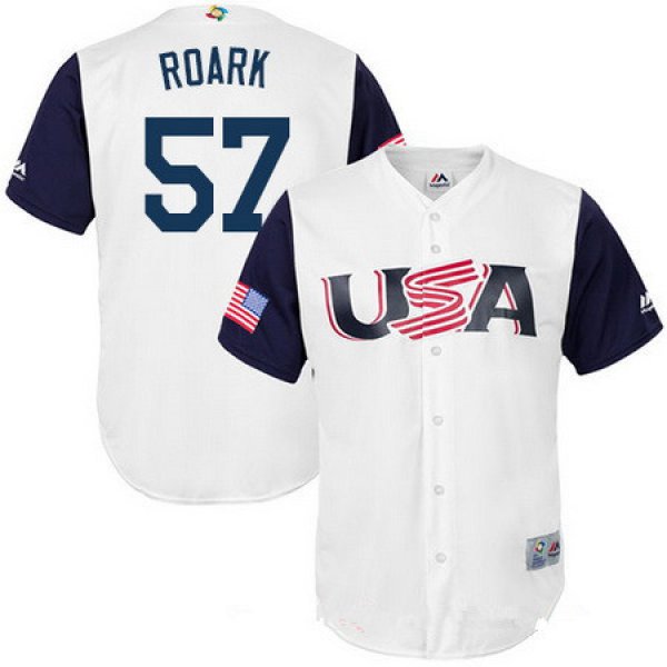 Men's Team USA Baseball Majestic #57 Tanner Roark White 2017 World Baseball Classic Stitched Replica Jersey