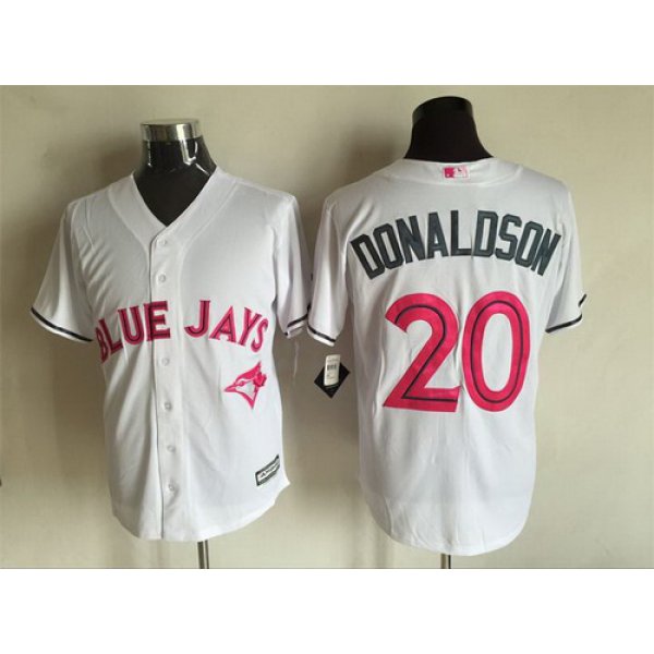 Men's Toronto Blue Jays #20 Josh Donaldson White With Pink 2016 Mother's Day Baseball Cool Base Jersey