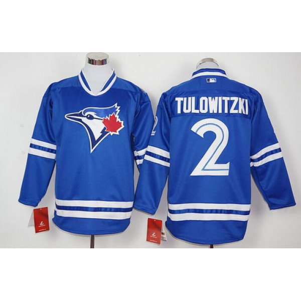 Men's Toronto Blue Jays #2 Troy Tulowitzki Blue Alternate Long Sleeve Baseball Jersey
