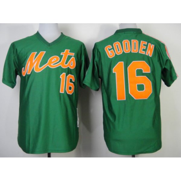 New York Mets #16 Dwight Gooden 1985 Green Throwback Jersey