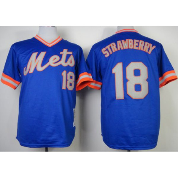 New York Mets #18 Darryl Strawberry 1983 Blue Throwback Jersey