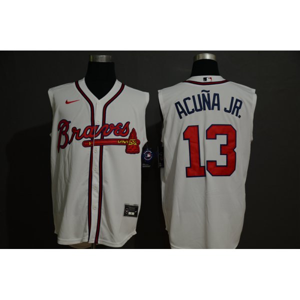 Men's Atlanta Braves #13 Ronald Acuna Jr. Cream 2020 Cool and Refreshing Sleeveless Fan Stitched MLB Nike Jersey