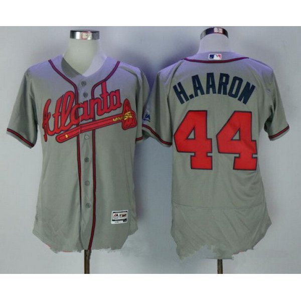 Men's Atlanta Braves #44 Hank Aaron Retired Gray Road Stitched MLB Majestic Flex Base Jersey