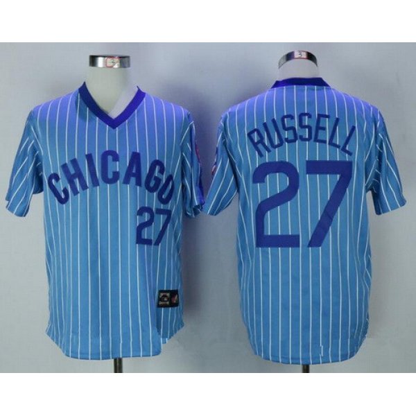 Men's Chicago Cubs #27 Addison Russell Light Blue Pullover 1988 Cooperstown Collection Stitched MLB Jersey By Majestic