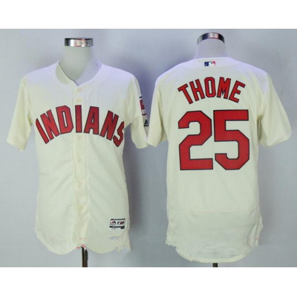 Men's Cleveland Indians #25 Jim Thome Cream Stitched MLB Majestic Flex Base Jersey