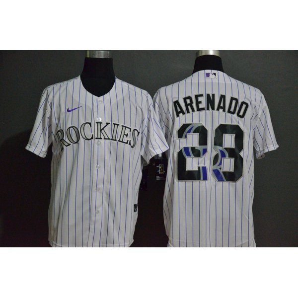 Men's Colorado Rockies #28 Nolan Arenado White Team Logo Stitched MLB Cool Base Nike Jersey