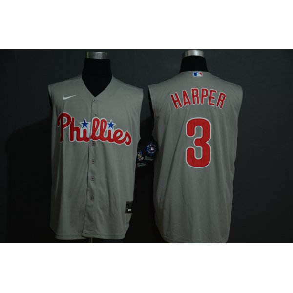 Men's Philadelphia Phillies #3 Bryce Harper Gray 2020 Cool and Refreshing Sleeveless Fan Stitched MLB Nike Jersey